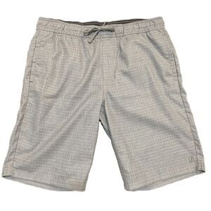 Hang Ten Drop in 34” Elastic Waist Walkshorts  Men’s Large Gray Check Pockets.